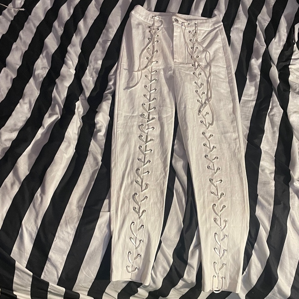 Dolls Kill white front lace up jeans